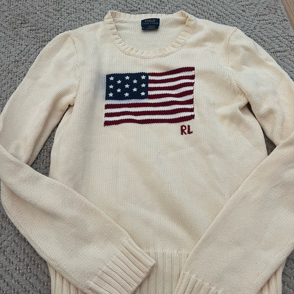 Ralph lauren american flag sweater cream